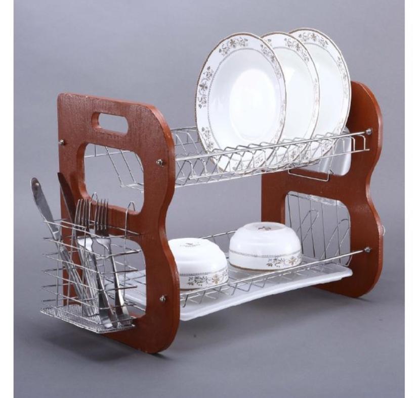 DOUBLE STEP PLATE RACK WITH SPOON AND CUP HOLDER